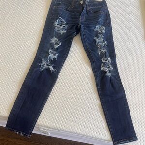 American Eagle Outfitters Dark Blue Distressed Skinny Jeans